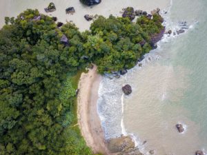 Ein Naturstrand des Bako Nationalparks von oben.