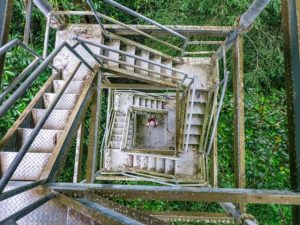 Treppe zum Aussichtspunkt des Vogelbeobachtungshaus